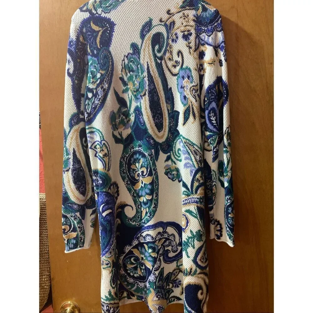 Soft Surroundings Blue and Green Paisley Jacquard Pattern Jacket Midi Length